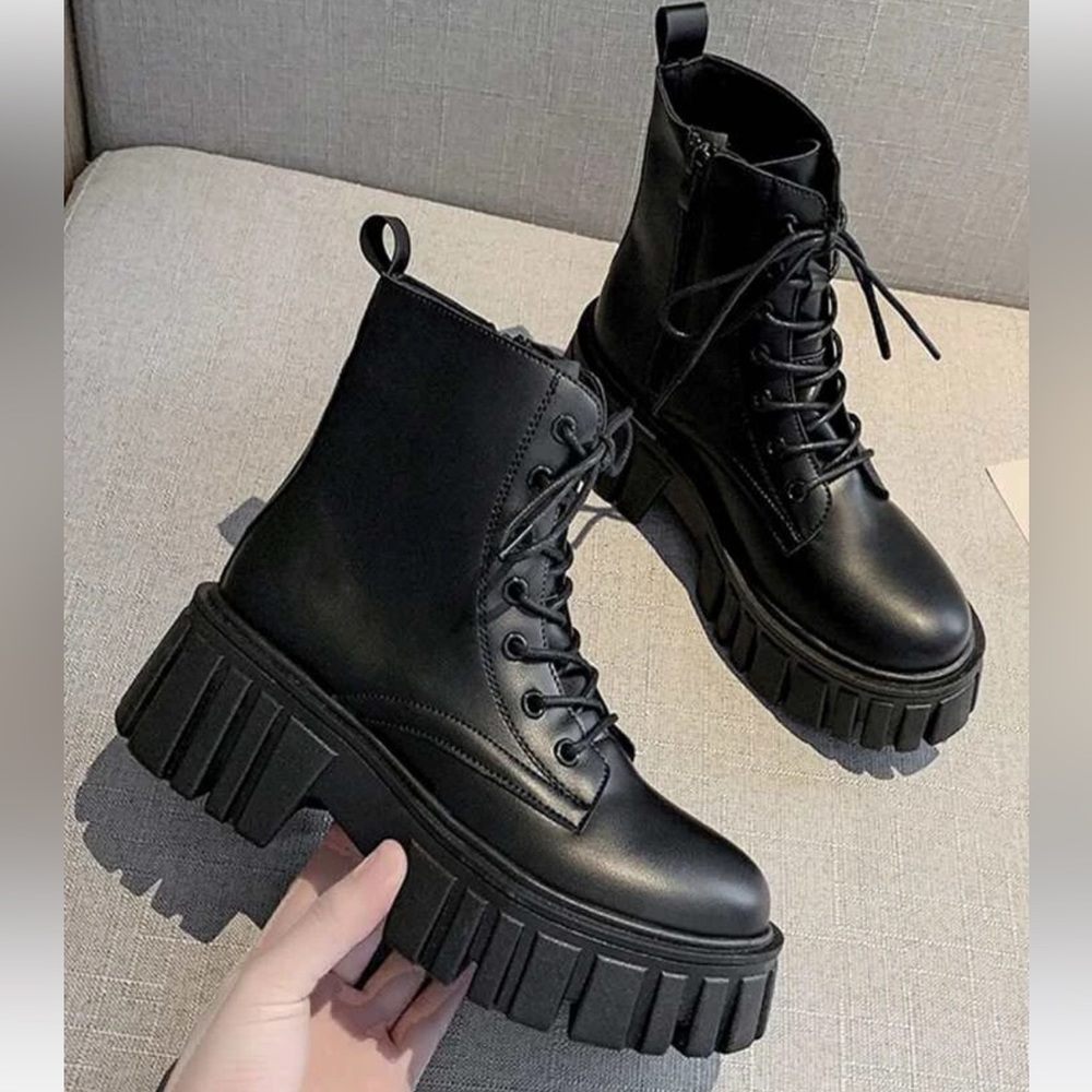 Black Lace Up Platform Combat Boots